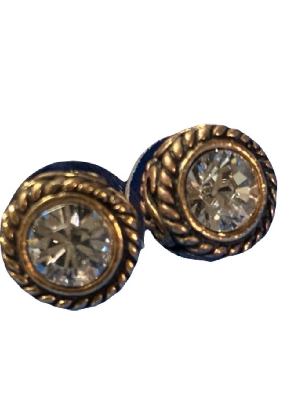 Antiqued Vintage Scroll Rope Crystal Halo Design Stud Earrings EUC